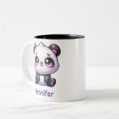 Schattig Kawaii Panda gepersonaliseerd ontwerp Tweekleurige Koffiemok (Voorkant links)