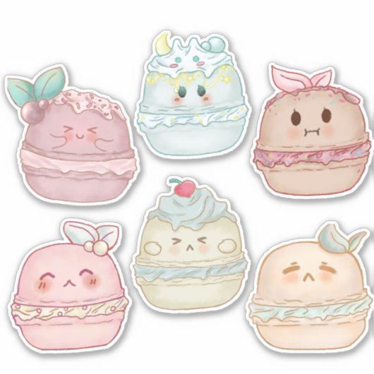 schattig kawaii pastel waterverf Franse Macarons Sticker (Voorkant)