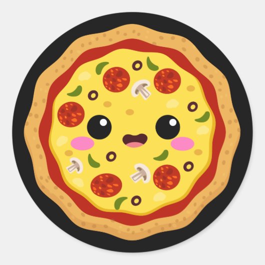 schattig Kawaii pizza eten Ronde Sticker (Voorkant)