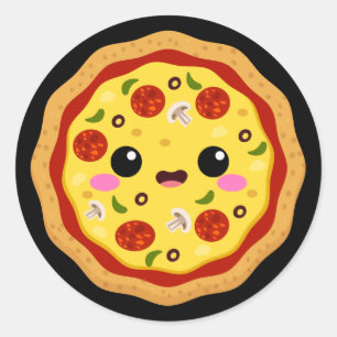 schattig Kawaii pizza eten Ronde Sticker