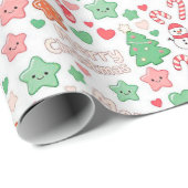 Schattig Kawaii Prettig Kerstfeest Cadeaupapier (Rol Hoek)
