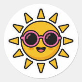 Schattig Kawaii Retro Zon Draagt Roze Zonnebril Zo Ronde Sticker (Voorkant)