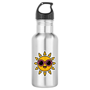 Schattig Kawaii Retro Zon Draagt Roze Zonnebril Zo Waterfles