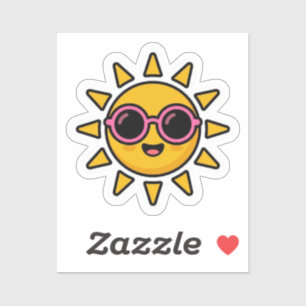 Schattig Kawaii Retro Zon Met Roze Zonnebril Zomer Sticker