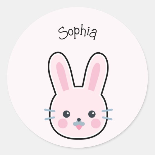Schattig Kawaii Roze Konijn Ronde Sticker (Voorkant)