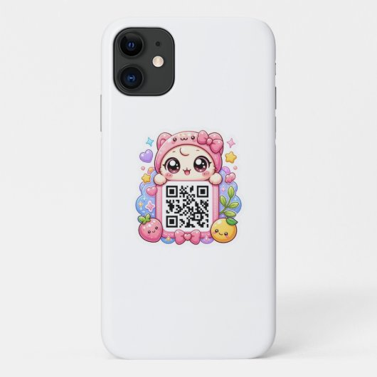 Schattig Kawaii Roze QR Code Karakter Bloemige Pas Case-Mate iPhone Case (Achterkant)