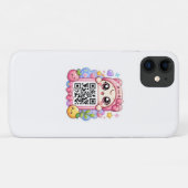 Schattig Kawaii Roze QR Code Karakter Bloemige Pas Case-Mate iPhone Case (Achterkant (horizontaal))