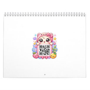 Schattig Kawaii Roze QR Code Karakter Bloemige Pas Kalender