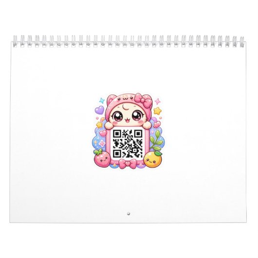 Schattig Kawaii Roze QR Code Karakter Bloemige Pas Kalender (Hoes)