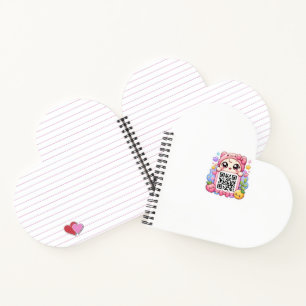 Schattig Kawaii Roze QR Code Karakter Bloemige Pas Notitieboek