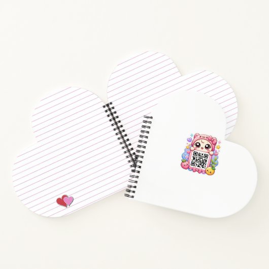 Schattig Kawaii Roze QR Code Karakter Bloemige Pas Notitieboek (Binnen)