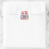 Schattig Kawaii Roze QR Code Karakter Bloemige Pas Ronde Sticker (Tas)