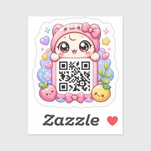Schattig Kawaii Roze QR Code Karakter Bloemige Pas Sticker (Vel)