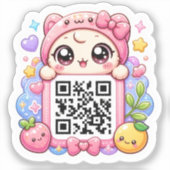 Schattig Kawaii Roze QR Code Karakter Bloemige Pas Sticker (Voorkant)