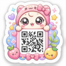 Schattig Kawaii Roze QR Code Karakter Bloemige Pas