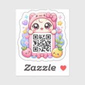 Schattig Kawaii Roze QR Code Karakter Bloemige Pas Sticker (Vel)