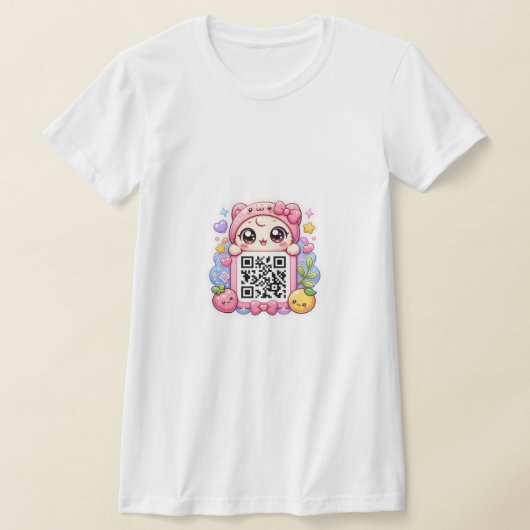 Schattig Kawaii Roze QR Code Karakter Bloemige Pas T-shirt (Laagn)