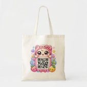 Schattig Kawaii Roze QR Code Karakter Bloemige Pas Tote Bag (Voorkant)