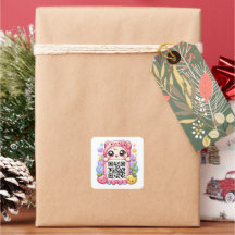 Schattig Kawaii Roze QR Code Karakter Bloemige Pas
