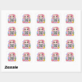 Schattig Kawaii Roze QR Code Karakter Bloemige Pas Vierkante Sticker (Vel)
