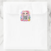 Schattig Kawaii Roze QR Code Karakter Bloemige Pas Vierkante Sticker (Tas)