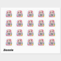 Schattig Kawaii Roze QR Code Karakter Bloemige Pas