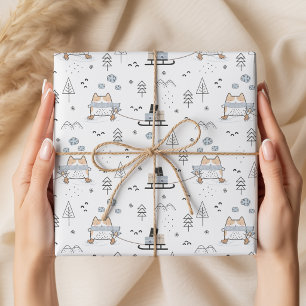 Schattig Kawaii Schaatsende Kat Naadloos Patroon K Cadeaupapier