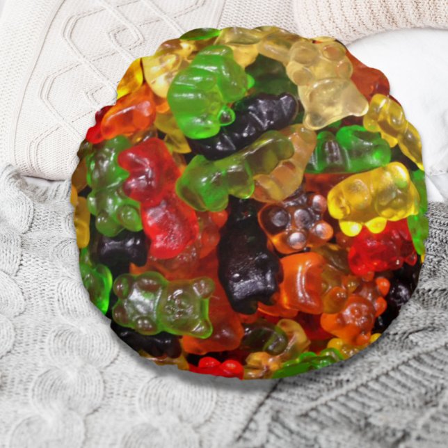 schattig kawaii snoeit kleurrijk snoep beer rond kussen (cute kawaii sweets colorful candy bear gummy round pillow)