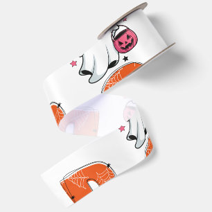 Schattig Kawaii Spook “Boo” Halloween-ontwerp Satijnen Lint
