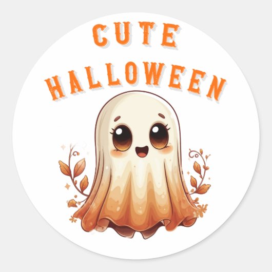 Schattig Kawaii Spook Met Herfstbladeren Halloween Ronde Sticker (Voorkant)