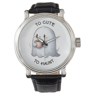 Schattig Kawaii Spookje met Koffie Waterverf  Horloge
