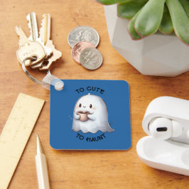 Schattig Kawaii Spookje met Koffie Waterverf Sleutelhanger