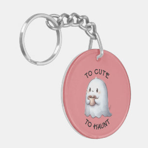 Schattig Kawaii Spookje met Koffie Waterverf  Sleutelhanger