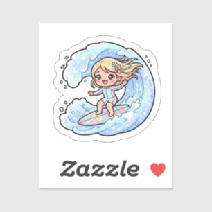 Schattig Kawaii Surfmeisje Oceaan Golf Zomer Stran Sticker