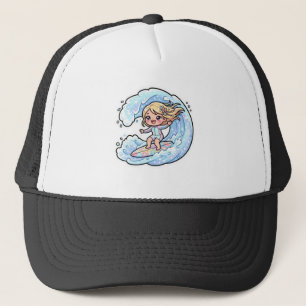 Schattig Kawaii Surfmeisje Oceaan Golf Zomer Stran Trucker Pet