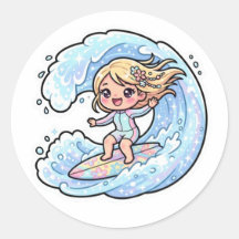 Schattig Kawaii Surfmeisje Oceaangolf Zomer Sticke