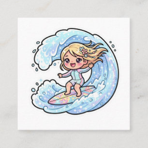 Schattig Kawaii Surfmeisje Oceaangolf Zomer Sticke Vierkante Visitekaartje