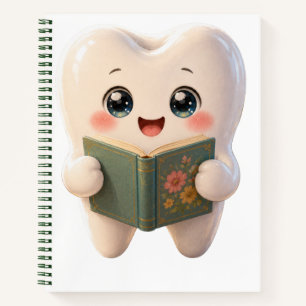 Schattig Kawaii Tand Karakter Lezen Boek Spiraal N
