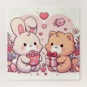 Schattig Kawaii Valentijn Konijn Beer Liefdescadea Legpuzzel