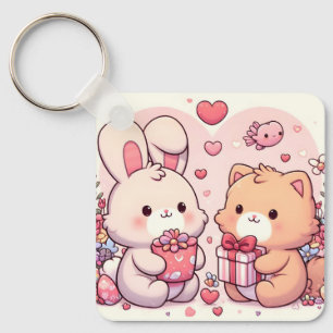 Schattig Kawaii Valentijn Konijn Beer Liefdescadea Sleutelhanger