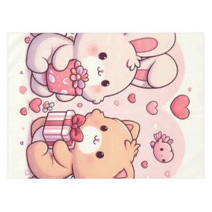 Schattig Kawaii Valentijn Konijn Beer Liefdescadea Tafelkleed