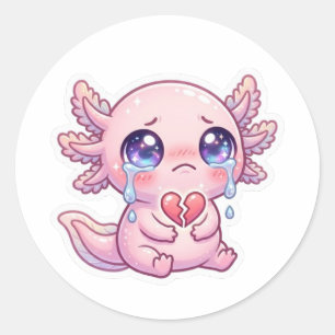 Schattig Kawaii Verdrietige Axolotl Huilend met Ge Ronde Sticker