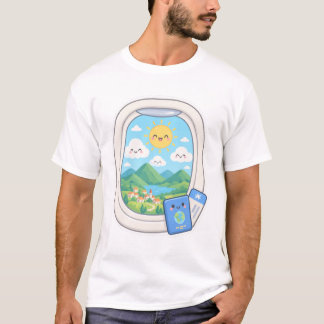 Schattig Kawaii Vliegtuig Raam Uitzicht Reizen T-shirt