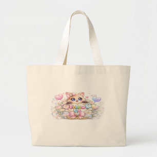 Schattig Kawaii Volg Ons Kat Pastel Roze Sociale M Grote Tote Bag