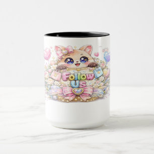 Schattig Kawaii Volg Ons Kat Pastel Roze Sociale M Mok
