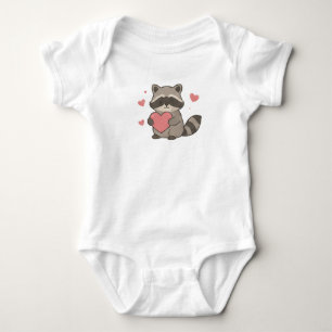 Schattig Kawaii Wasbeer met Hart Bos Dieren in het Romper