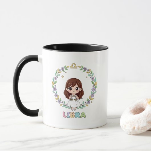 Schattig Kawaii Weegschaal Sterrenbeeld Mok (Met donut)
