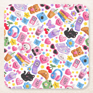 Schattig Kawaii Y2K Esthetisch Naadloos Patroon – Kartonnen Onderzetters