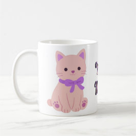 Schattig Kawaii Zittend Roze Poesje Paarse Strik M Koffiemok