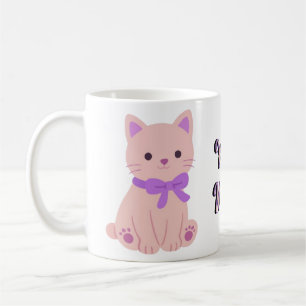 Schattig Kawaii Zittend Roze Poesje Paarse Strik M Koffiemok
